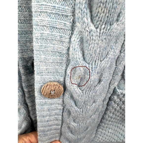 White Stuff chunky cable knit lambswool blend relaxed button cardigan blue 90s X - Picture 8 of 8